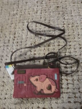 Chala Pink Crossbody Wristlet with Brown Strap